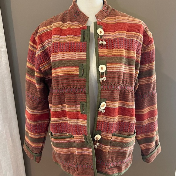 Vintage Flashback Boho Colorful Cotton Knit with art like button up, Size Small - Picture 1 of 9